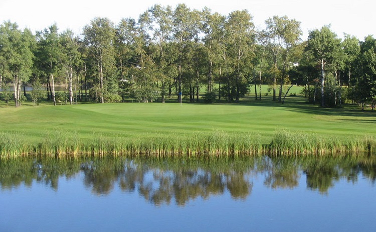 view of green past a pond